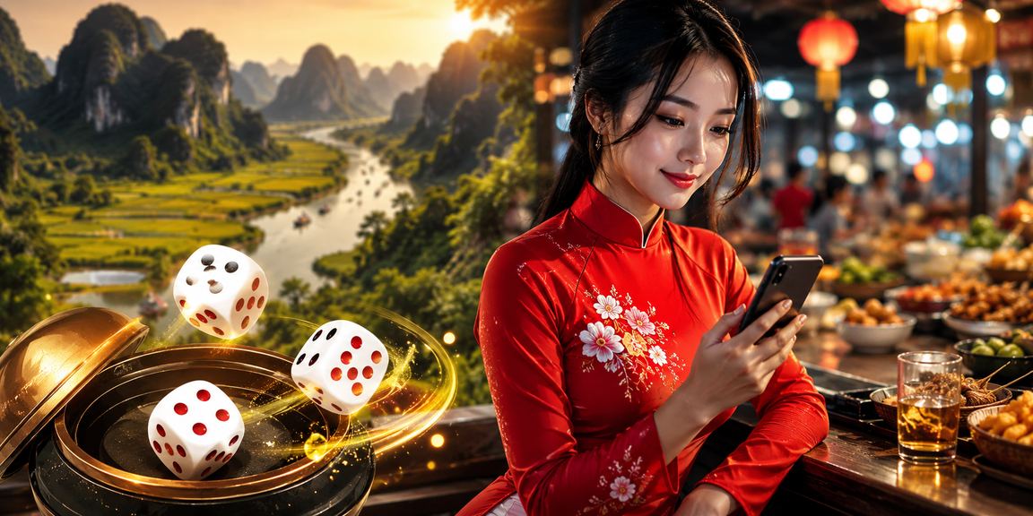 Khung cảnh Ninh Bình thanh bình với người dùng xem kèo tài xỉu trên điện thoại